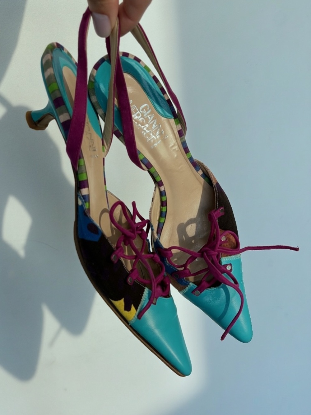 Gianni Versace Mixed-Media Slingback Kitten Heels EU 37